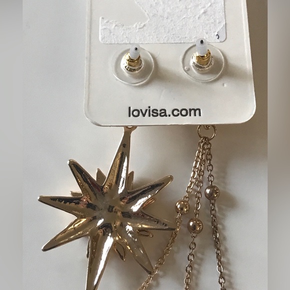 LOVISA GOLD/SAPPHIRE STAR & MOON MISMATCH CELESTIAL EARRINGS - Picture 11 of 11